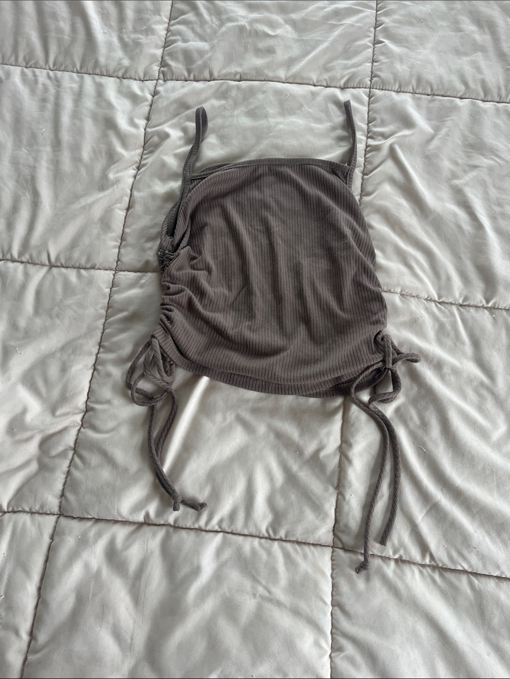 Lulu's Brown Ribbed Ruched Crop Top with Side Ties